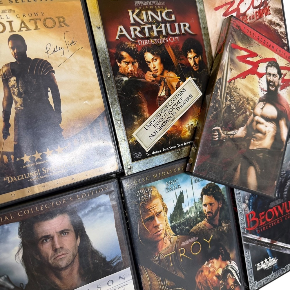 Action Epic DVD Bundle Gladiator Troy Braveheart 300 King Arthur 7 Movie Lot
